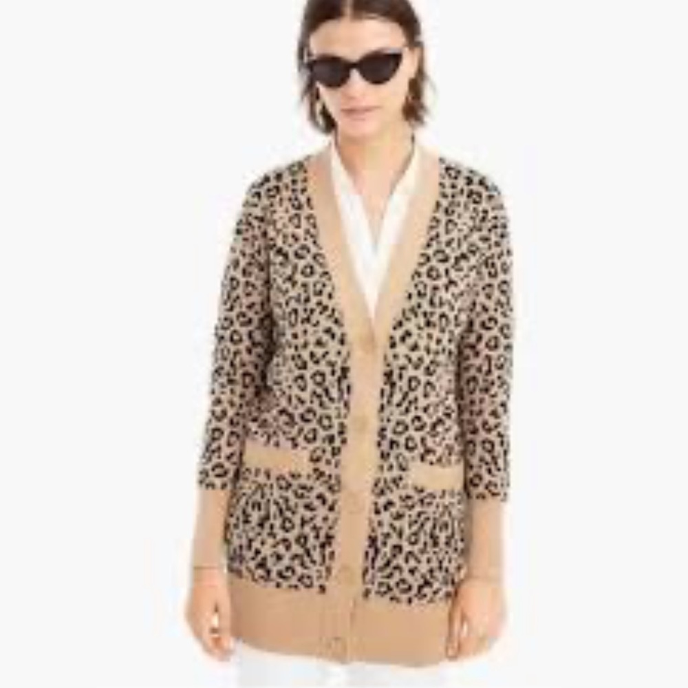 J. Crew Leopard Print Relaxed Fit Cotton/Wool V-Neck Cardigan Size XS - Picture 5 of 16